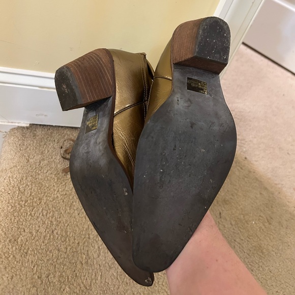 Steve Madden leather metallic gold stud detail slouch fringe cowgirl boots - Picture 12 of 13